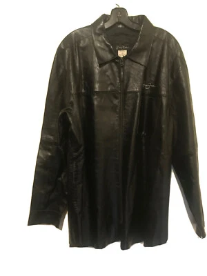 Chaqueta de diseñador de cuero negra Sean John XL para hombre con cremallera central Foto 1 de 4