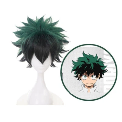Peluca corta My Hero Academia Deku Izuku Midoriya Cosplay verde negro mezcla de colores Foto 1 de 4