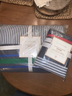 Pottery Barn Teen Riverside Stripe Twin Quilt W/1 Std Sham  - Image 1 of 4