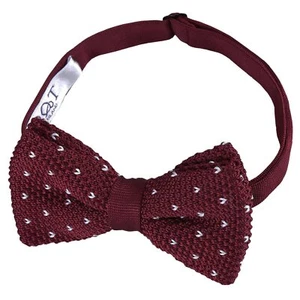 Pajarita de punto manchada con punto en V formal preatada borgoña para hombre por DQT - Imagen 1 de 3