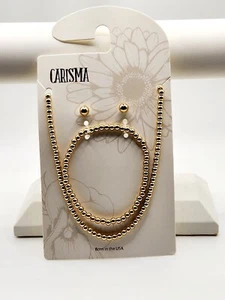 Carisma Orecchino,Collana,Bracciale,Perline Tono Oro Set 3 Pezzi - Foto 1 di 2