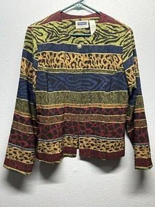 Vintage Prophecy Sag Harbor Womens Jacket SZ 12 Animal Print Striped - Picture 1 of 11