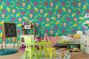 3D Monkey Banana Watermelon Self-adhesive Removable Wallpaper Murals Wall 516 - Picture 1 of 3