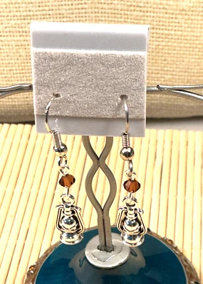 Entrañable Pendiente Artesanal Tono Plata Topacio Oscuro Linterna Cristal Perforado Gota Foto 1 de 2