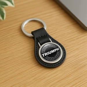 Triumph Classic Leather Keychain | Car Logo Keyring | Auto Key Fob Charm - Picture 1 of 3