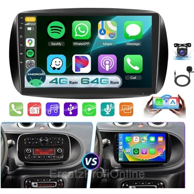 Für Mercedes Benz Smart Forfour Fortwo 453 Android14 Apple Carplay Autoradio GPS - Bild 1 von 4