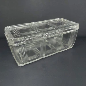 Vintage Hazel Atlas Glas Kühlschrank Behälter Schale mit Deckel Kreuzmuster - Bild 1 von 18