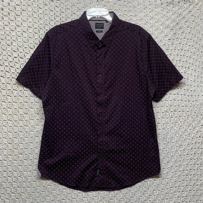 Camisa 7 Diamantes Para Hombre XL Borgoña Geométrica Con Botones Manga Corta Foto 1 de 4