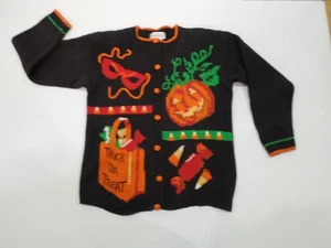 DE COLECCIÓN ALEXANDRA BARTLETT HALLOWEEN ESPELUZNANTE SUÉTER BOTÓN DELANTERO, XL VER MEDIDA - Imagen 1 de 13