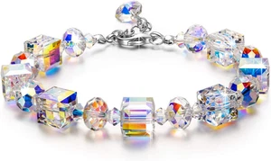 Women Sterling Silver Bracelets Northern Lights Crystal Bracelet 7"+2" Extension - Picture 1 of 12
