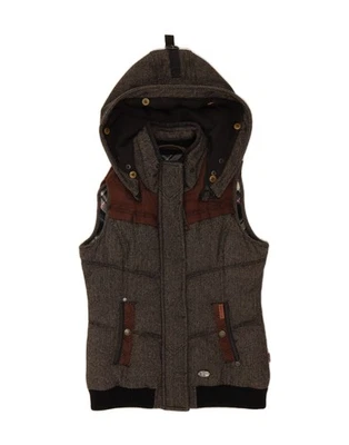 KHUJO Womens Hooded Padded Gilet UK 14 Large Grey Herringbone Polyester AH13 - Image 1 of 3