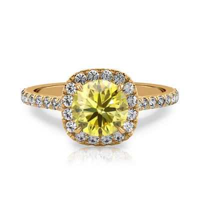 Yellow Round Diamond 1.50 Carat IGI Lab Grown Fancy Intense 14K Yellow Gold Ring - Image 1 of 4