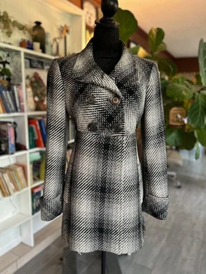 michael kors jacket women size 4 black peacoat toggle plaid wool polyester - Image 1 of 4