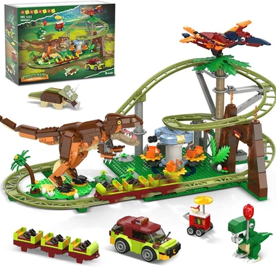 Dinosaur Roller Coaster Building Set - 1222PCS Rollercoaster Building Toy with 4 - Image 1 of 4