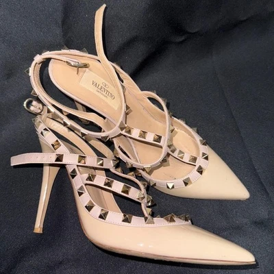 Sandalias de tacón de cuero Rockstud VALENTINO GARAVANI beige talla 38 para... - Imagen 1 de 4