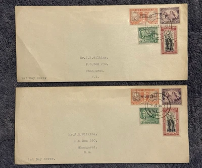 1946 Niue & Cook Islas Primer Día Cubiertas Segunda Guerra Mundial Peace Set - Raro NZ Sobreimpresiones Foto 1 de 4