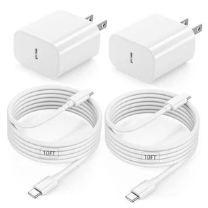10FT iPad Charger Fast Charging Cord - 2Pack 20W USB C Fast Charger Block White - Picture 1 of 8