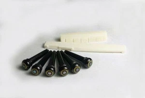 One set-Acoustic guitar slotted bone nut & saddle + ebony pins, D11.14.EP2E  - Picture 1 of 1