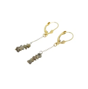 Handcrafted 14K Yellow Gold Natural Raw Diamond Dangle Leverback Earrings - Picture 1 of 7