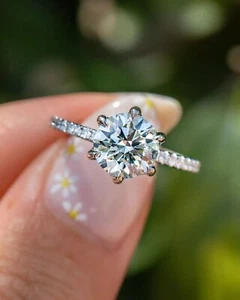 1.85CT Round Cut Lab Grown Lab Grown Diamond Engagement Ring 925 Sterling Silver - Picture 1 of 6
