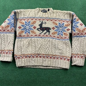 Vintage American Eagle Wool Sweater Mens S Beige 90S Heavy Cable Knit Sweatshirt - Picture 1 of 7