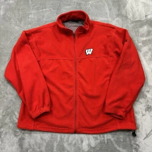Wisconsin Pro Player Jacket Mens Large Red Fleece Zip Up Mid Weight Logo Sports - Picture 1 of 19