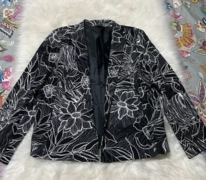 Austin Reed Women's Classic Floral Blazer Black Plus Size 16 Cotton Jacket Boho - Picture 1 of 8