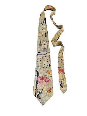 NUEVO Chicago MUSEO ARTEFACTOS Mapa Azul Pizza Corbata Corbata Corbata Seda 58" Unisex Foto 1 de 4