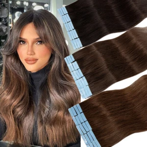 THICK Russian Tape In Human Hair Extensions Real Remy Skin Weft FULL HEAD 100PCS - Picture 1 of 41