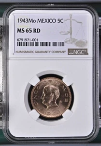 1943Mo Mexico 5 Centavos NGC MS65RD - Picture 1 of 1