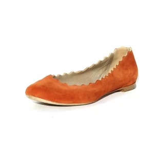 $570 CHLOE Lauren Sienna Rust Burnt Orange Suede Scalloped Ballet Flats 36.5 GUC - Picture 1 of 12