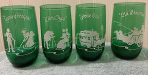 Vintage Anchor Hocking Green Drinking Glasses Set Of 4