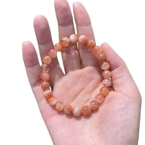 WOMENS BEADS BRACELET NATURAL SUNSTONE BEADS ELASTIC BAND GIFT MENS BRACELET - Picture 1 of 7
