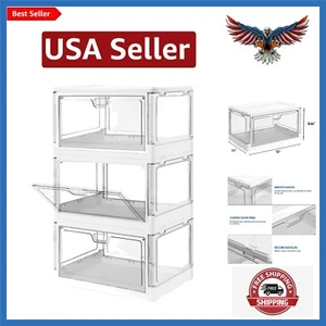 3-Pack Clear Stackable Storage Bins with Lids Magnetic Doors Open Front Folda... - Picture 1 of 8