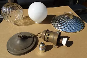 c.1910 JUGENDSTIL MESSING HÄNGELAMPE Deckenlampe wahlweise 1 von 3 Lampenschirme - Bild 1 von 24