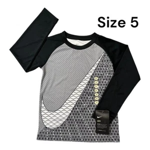 NEW Nike Kids DRI-FIT Boy Shirt Tee Top Long Sleeve Size 5 Black White Gray - Picture 1 of 6