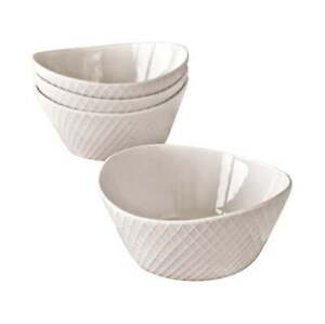 Porcelain Serve Bowl Diamond Texture Set of 4 White