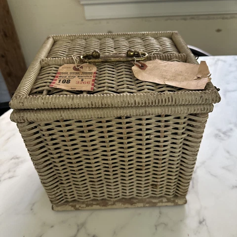 Antique Wicker And Metal Picnic Basket Cover