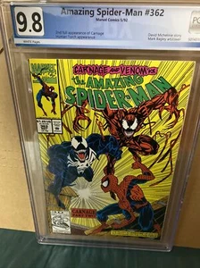 AMAZING SPIDER-MAN #362 Graded 9.8 CARNAGE & VENOM! WHITE PGS 1992 - Picture 1 of 10