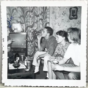 Young Men Hanging Out Smoking Cigarettes Old TV Vintage Snapshot Photo 1960 - Picture 1 of 6
