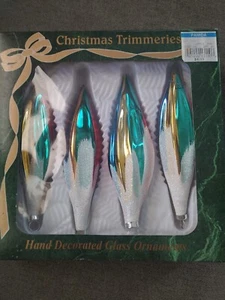 Bradford Christmas Trimmeries 6" Hand Decorated Glass Ornaments In Box - Picture 1 of 3