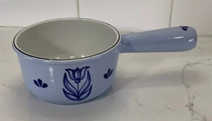Vintage Dru Ware Holland Enamel Ware Cast Iron Pot #12 Delft Blue Tulips 2 Cups - Picture 1 of 8