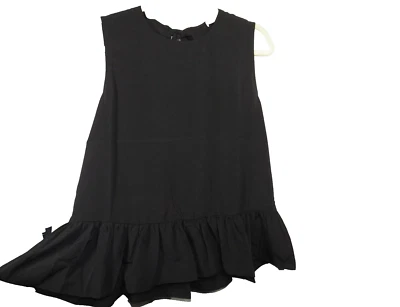 Blusa para mujer Cooper St mediana negra con volantes dobladillo sin mangas espalda lazo cuello Foto 1 de 4