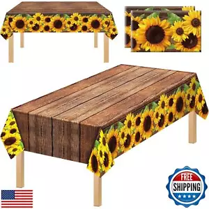Tegeme 2 Pcs Sunflower Wood Grain Plastic Rustic Tablecloth Vintage Rectangle - Picture 1 of 5