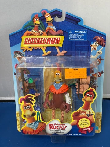 Playmates 2000 Chicken Run Grappling Hook All American Rocky Figure Sealed Cover