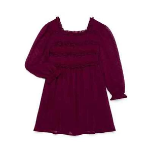 Wonder Nation Smocked Dress Girls Red Ruffle Pullover Square Neck, Size L(10-12) - Picture 1 of 3