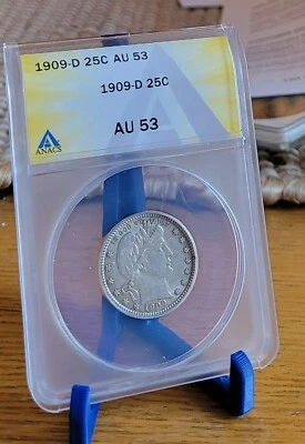 1909-D  25C BARBER SILVER QUARTER ANACS AU53 - Image 1 of 2