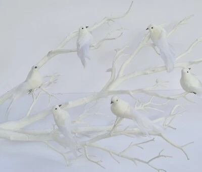 6 White Feather Birds Dove Clip On Bird Craft Christmas Tree Decoration Bauble