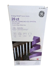 GE 100 LED Twinkling Ice Crystal Icicle Set White 9.5 ft Energy Smart - Picture 1 of 2