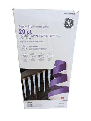 GE 100 LED Twinkling Ice Crystal Icicle Set White 9.5 ft Energy Smart - Image 1 of 2